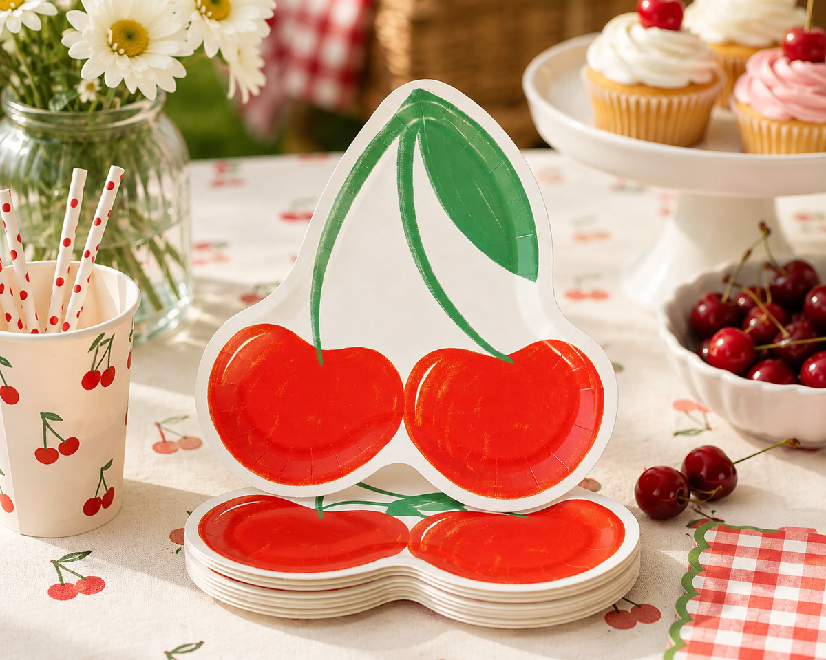 Cherry Shaped Paper Plates – Sweet Cherry Birthday Party, Baby Shower & Summer Party Plates