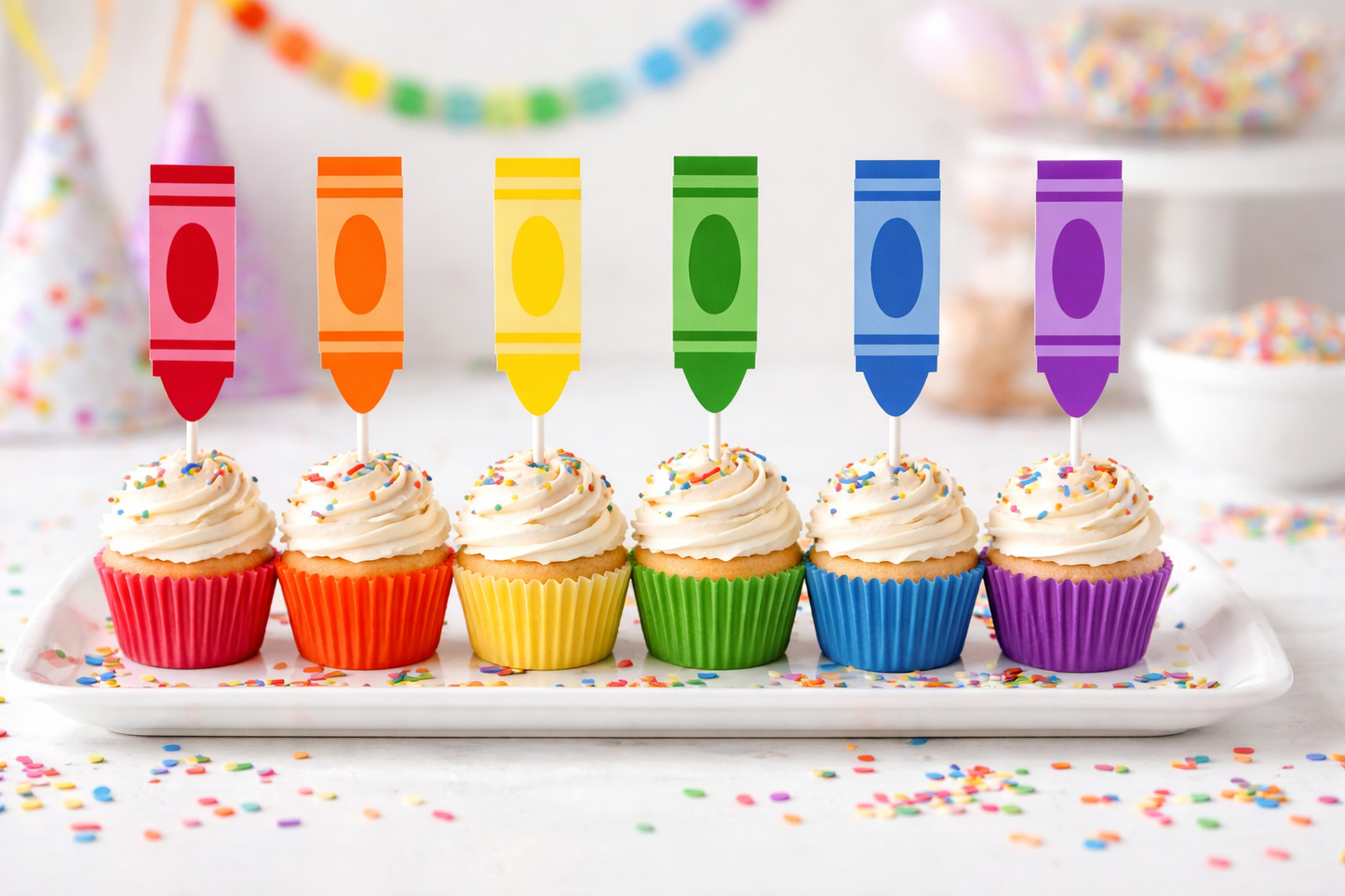 Crayon Cupcake Toppers, Crayon Party Decoration, Crayon Cake Toppers, Art Party Cupcake Picks, Graduation Cupcake Toppers, Art Brithday Party Supplies