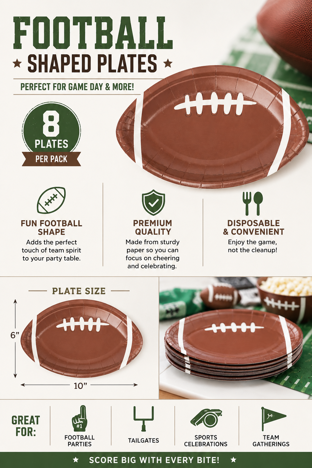 Football Shaped Paper Plates – Game Day Party Plates