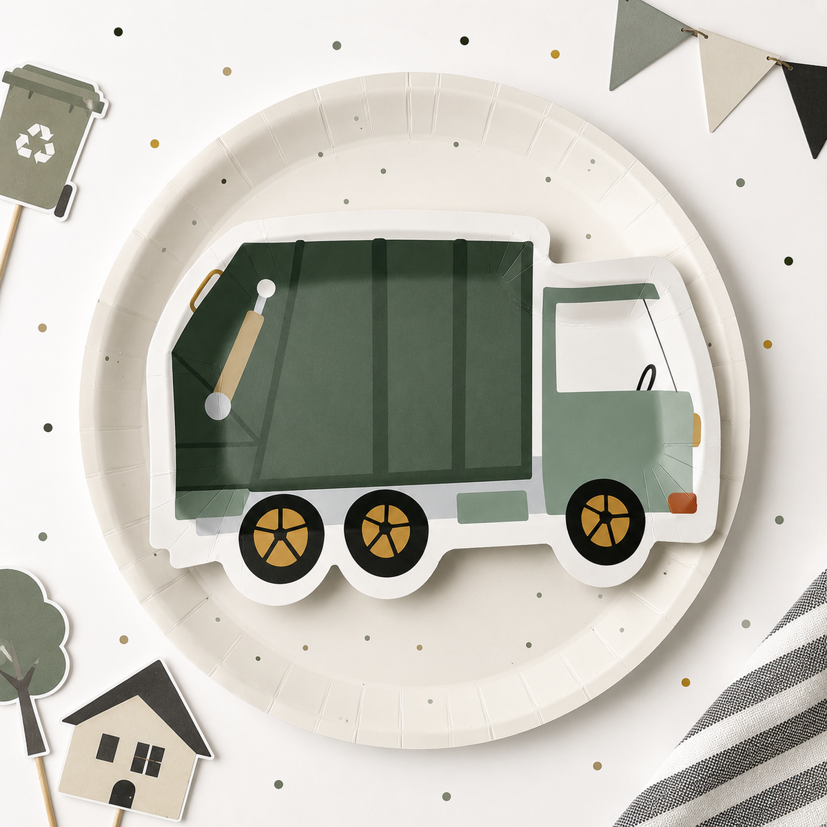 Garbage Truck Shaped Paper Plates – Trash Truck Birthday Party Plates & Construction Party Supplies