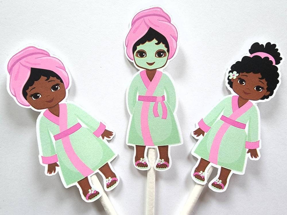 Spa Birthday Cupcake Toppers - Spa Party Cupcake Toppers - Spa Cupcake Toppers (83120208A))