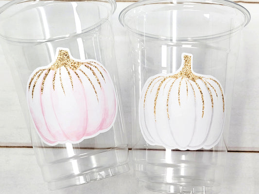 PINK PUMPKIN PARTY Cups - Little Pumpkin First Birthday Decoration Little Pumpkin Party Fall Baby Shower Fall Party Cups Thanksgiving Cups