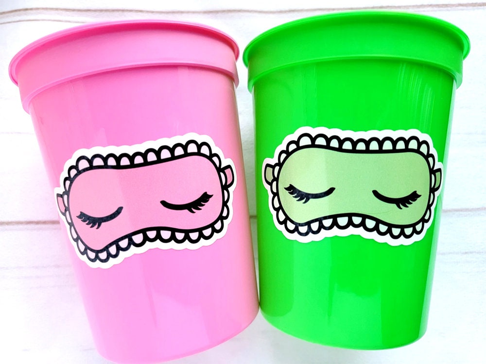 SPA PARTY CUPS - Sleepover party cups Pajama Party Cups Sleeping Mask Cups Slumber Party Favors Sleepover Decorations Party Supplies