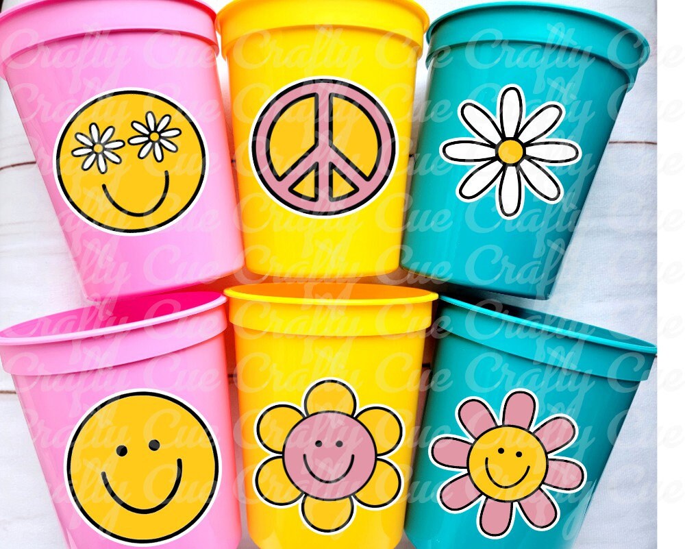70s PARTY CUPS - 70's Birthday Cups 70s Party Cups 70s Decorations 70's Birthday Party 70's Birthday Party Decorations Hippie Two Groovy