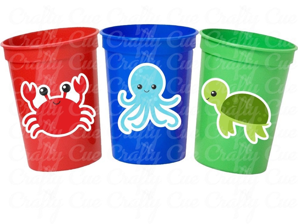 UNDER THE SEA Party Cups Reusable Under the Sea Birthday Under the Sea Party Crab Cups Octopus Cups Turtle Cups Ocean Birthday Ocean Party
