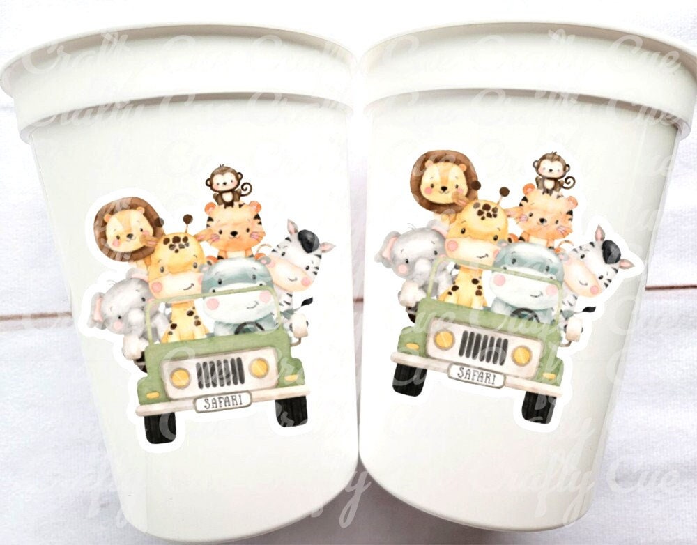 SAFARI PARTY CUPS Reusable Safari Birthday Cups Safari Birthday Safari Party Safari Decorations Safari Baby Shower Safari Favors Jungle Cups