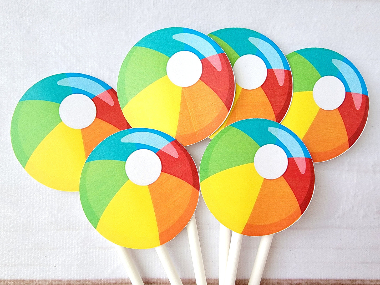 Beach Ball Cupcake Toppers - Beach Cupcake Toppers - Beach Party Cupcake Toppers