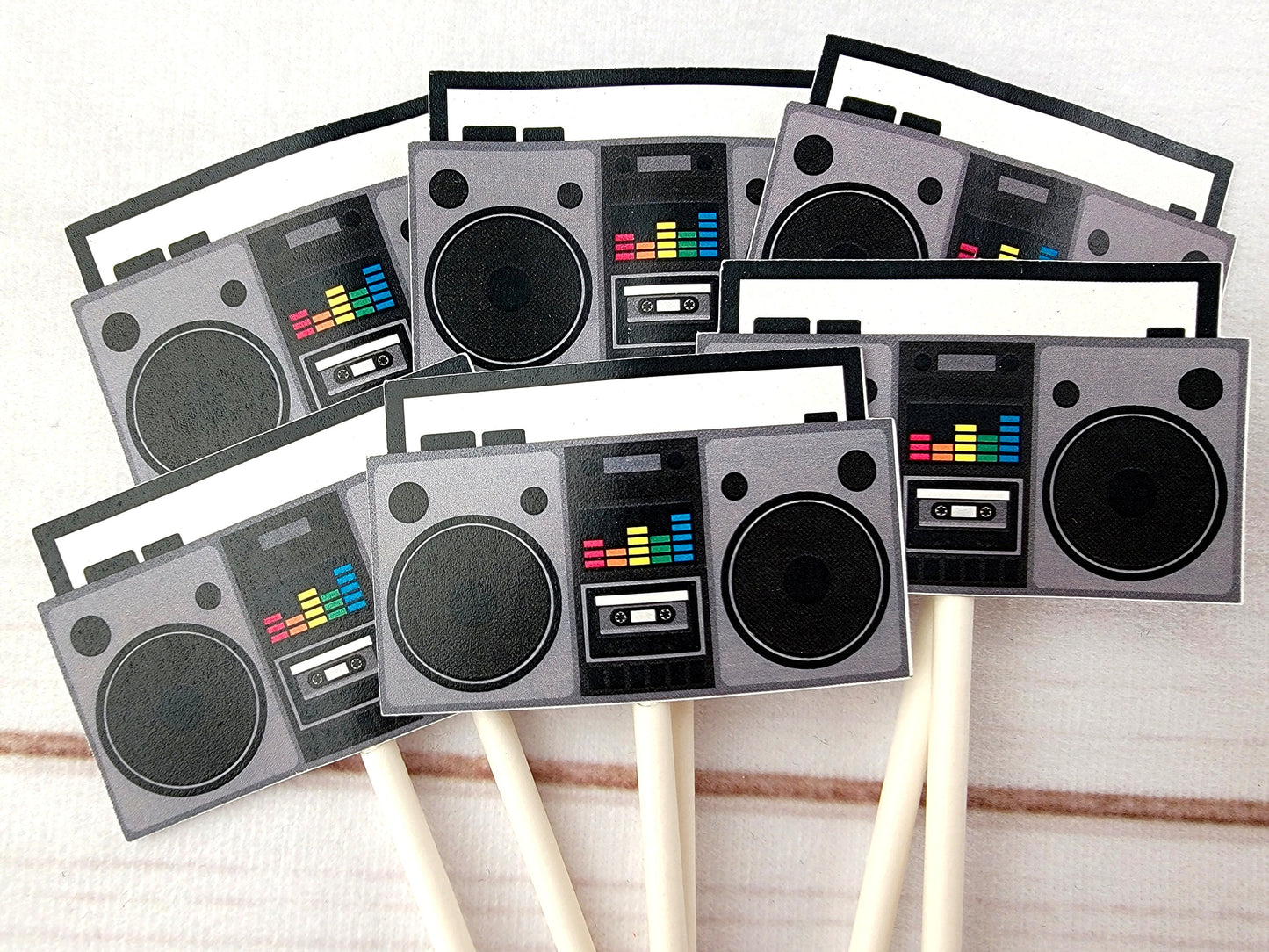 Boombox Cupcake Toppers - 80's Party Decorations - 80's Birthday Cupcake Toppers