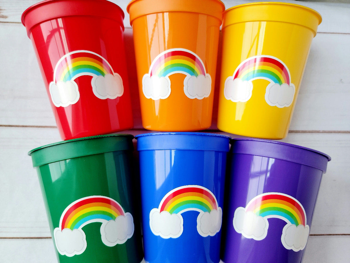 RAINBOW PARTY CUPS - Rainbow Cups Rainbow Decorations Rainbow Birthday Rainbow Party Rainbow Party Favors Rainbow Baby Shower Pastel Rainbow