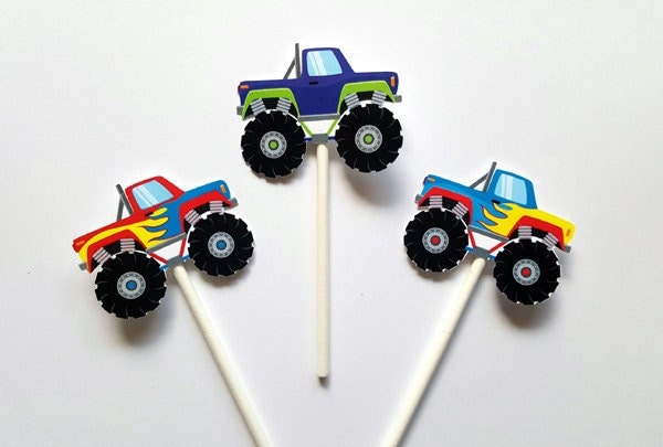 Monster Truck Cupcake Toppers, Monster Truck Cake Toppers, Monster Truck Birthday, Monster Truck Colorful - Item# 728161215A
