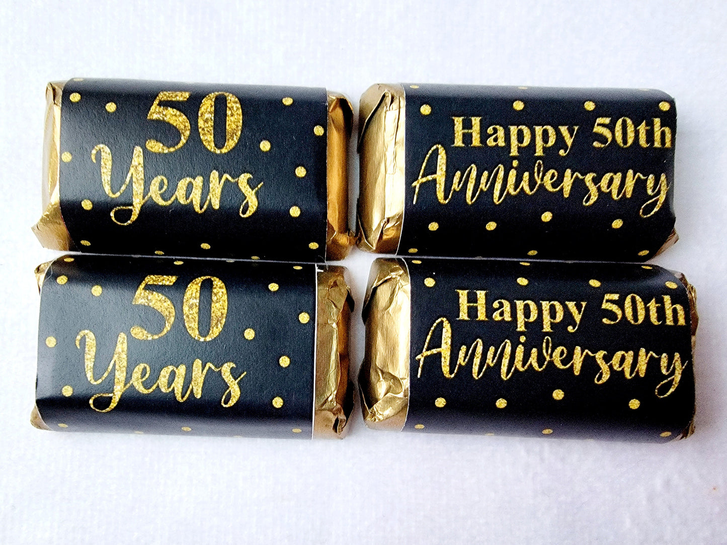 30 - 50th ANNIVERSARY PARTY Stickers 50th Anniversary Decorations Golden Wedding Anniversary Favors 50th Anniversary Mini Candy Bar Wrapper