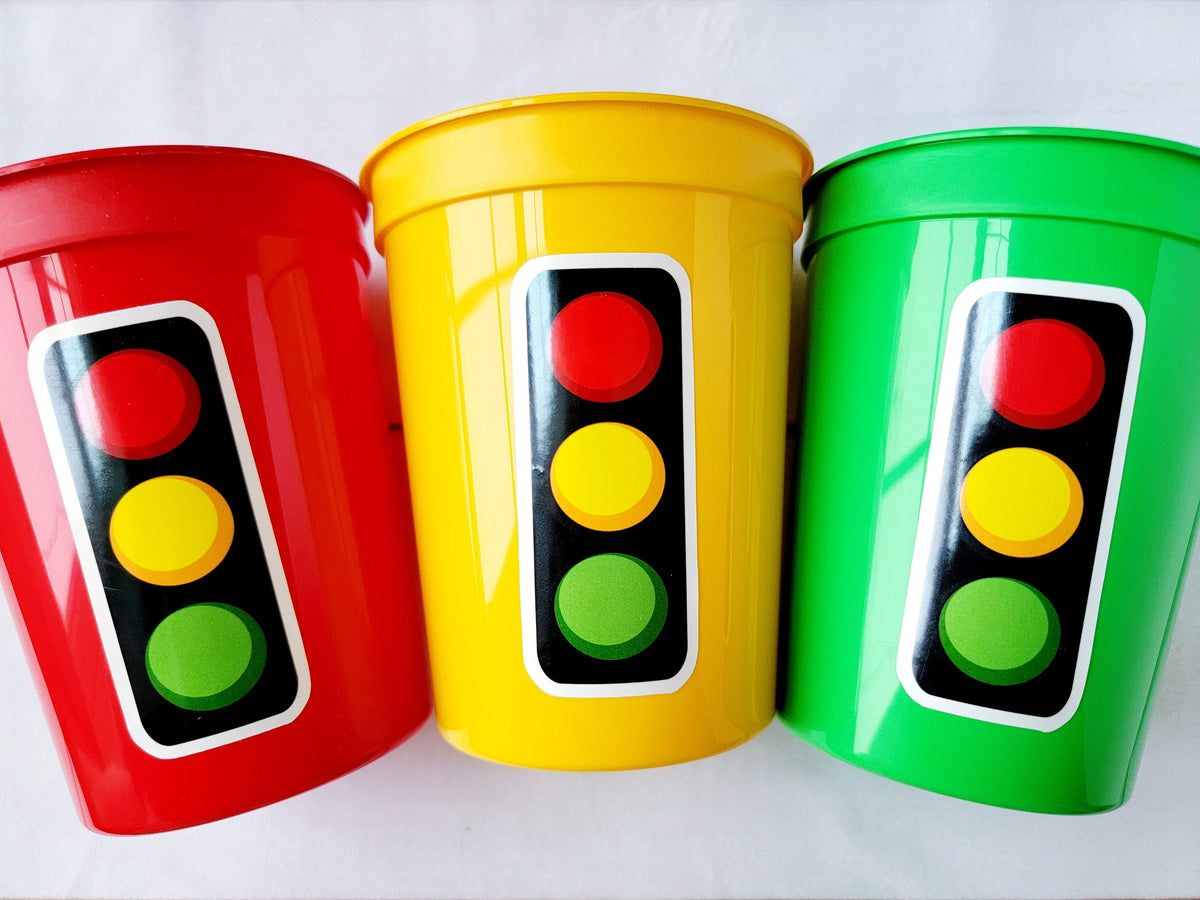 Traffic Light Cups - Traffic Sign Cups Transportation Party School Bus Party School Bus Cups Racing Party Cups Race Car Cups Racing Party