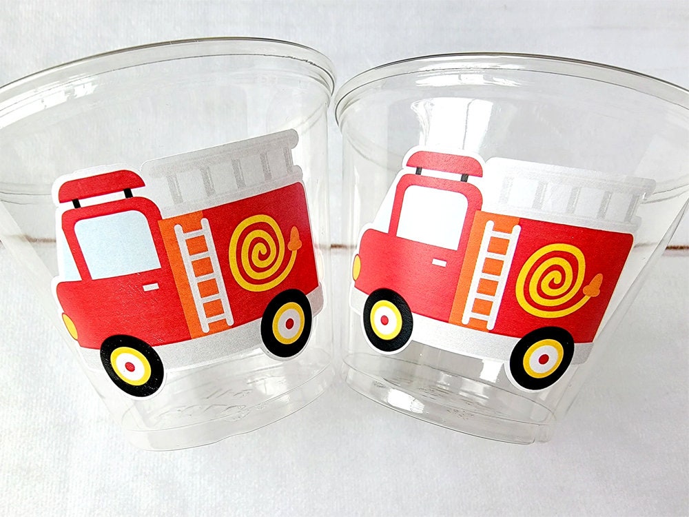 Firetruck Party Cups, Firetruck Treat Cups, Firetruck Party Favors, Firetruck Birthday Favors, Fire Truck Party Favors, Fire truck Birthday