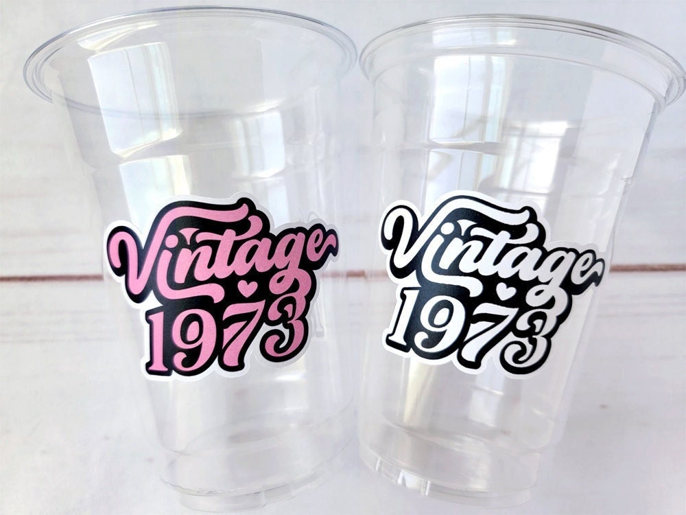 50th PARTY CUPS - 50 and Fabulous 50th Birthday Party 50th Birthday Favors Vintage 1973 Cups 50th Party Decorations 1973 Birthday Party Cups