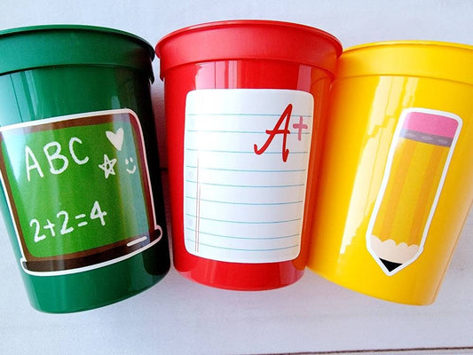 SCHOOL PARTY CUPS Teacher Party Cups Teacher Graduation Teacher Gifts Teacher Party Favors Back to School Cups School Party Decorations