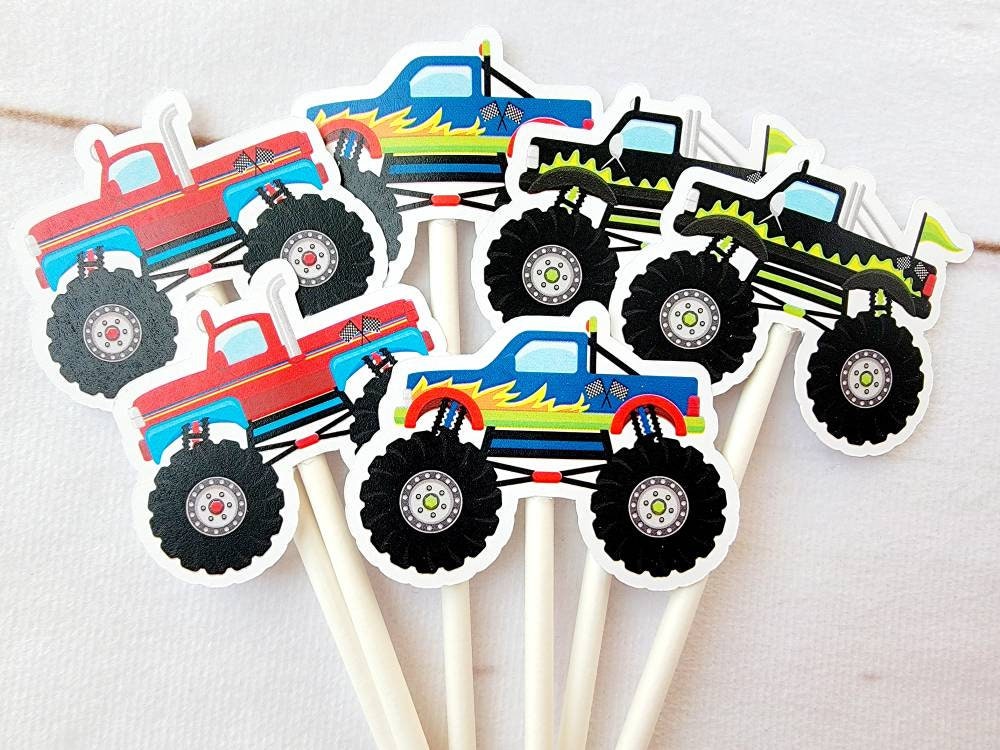 Monster Truck Cupcake Toppers, Monster Truck Cake Toppers, Monster Truck Birthday, Monster Truck Colorful - Item# 3820536P