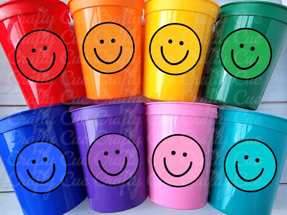 SMILEY FACE CUPS - One Happy 1st Birthday Happy Smiley Face First Birthday Happy Smiley Face Cups Smiley Face Favors Pink Smiley Face Cups