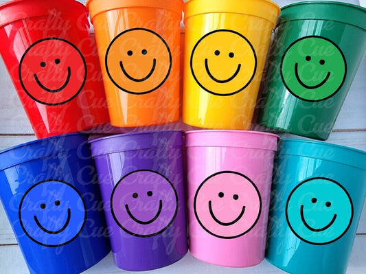 SMILEY FACE CUPS - One Happy 1st Birthday Happy Smiley Face First Birthday Happy Smiley Face Cups Smiley Face Favors Pink Smiley Face Cups