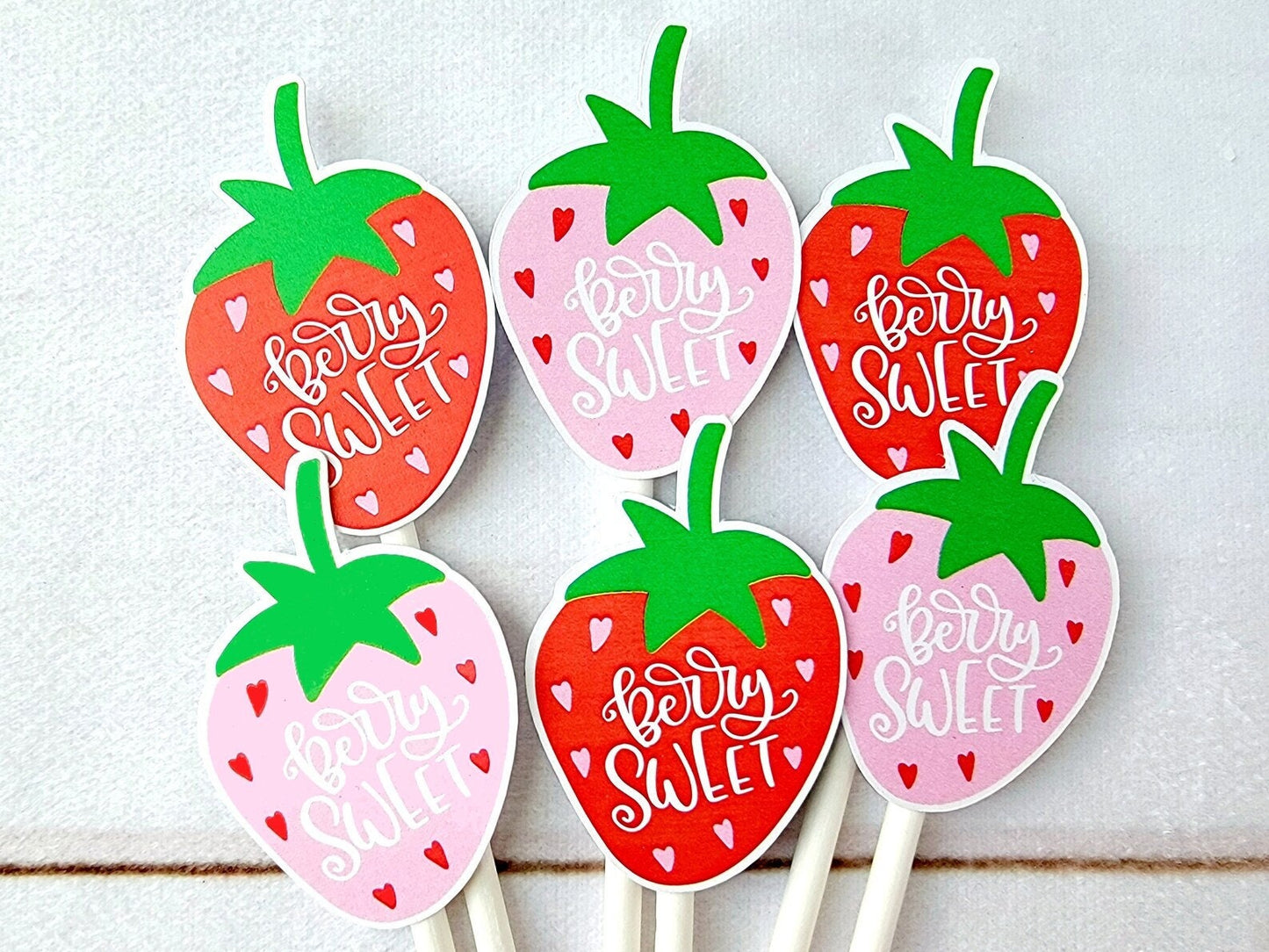 Strawberry Cupcake Toppers - Strawberry Birthday Strawberry Party Strawberry Decorations Strawberry Cake Picks Strawberry First Birthday 1st