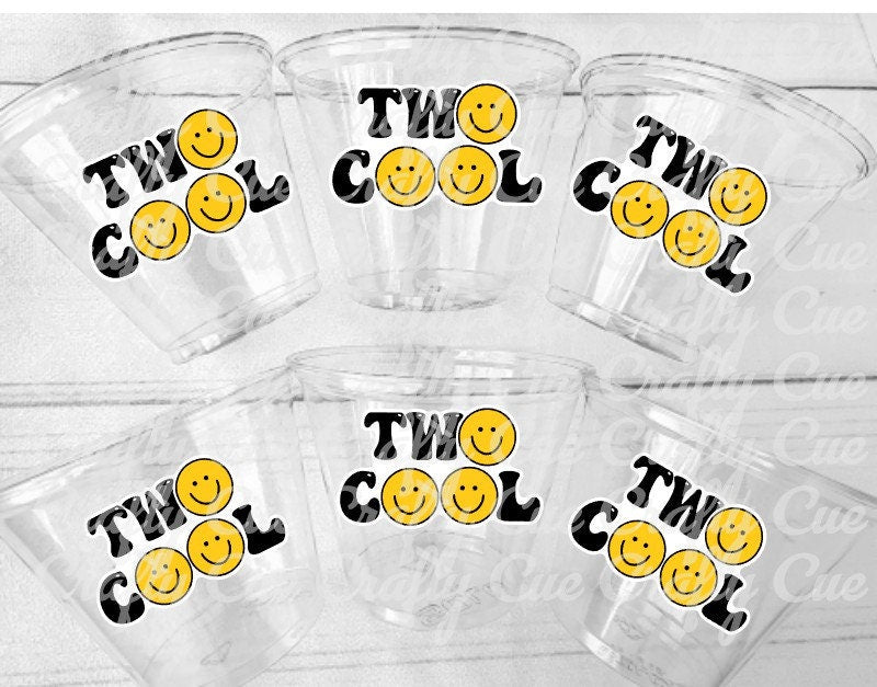 TWO COOL Party Cups - Smiley Face Two 2nd Birthday Party Second Birthday Favors Two Cool Cups Two Cool Birthday Party Favors Two Cool Party