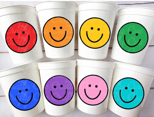 SMILEY FACE CUPS - One Happy 1st Birthday Happy Smiley Face First Birthday Happy Smiley Face Cups Smiley Face Favors Pink Smiley Face Cups