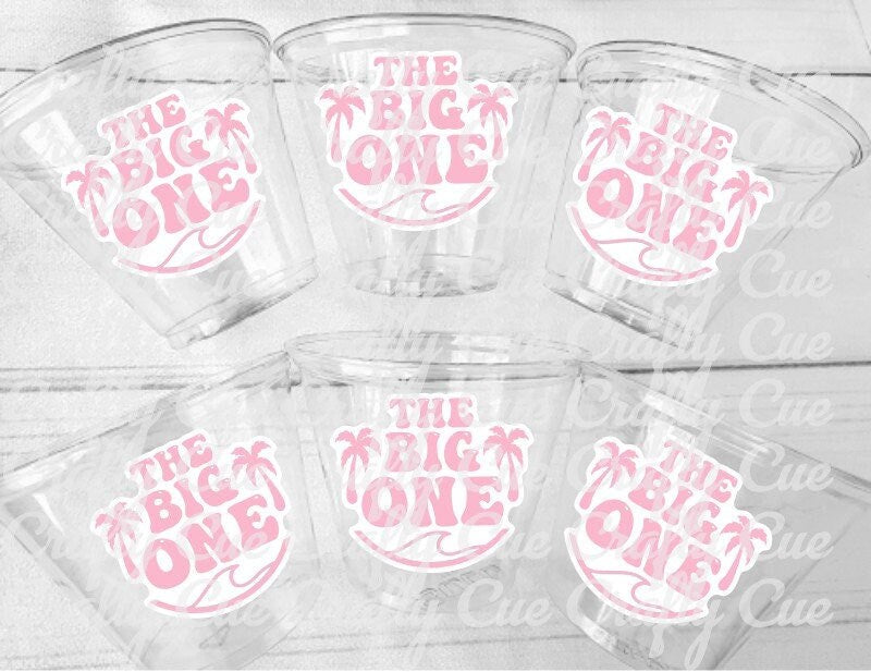 Surf Birthday Cups, The Big One Cups, 1st Birthday Party Cups, Surf Birthday Party Favors, Girl Surfing Cups, Surfs Up, Surfer, Catch A Wave