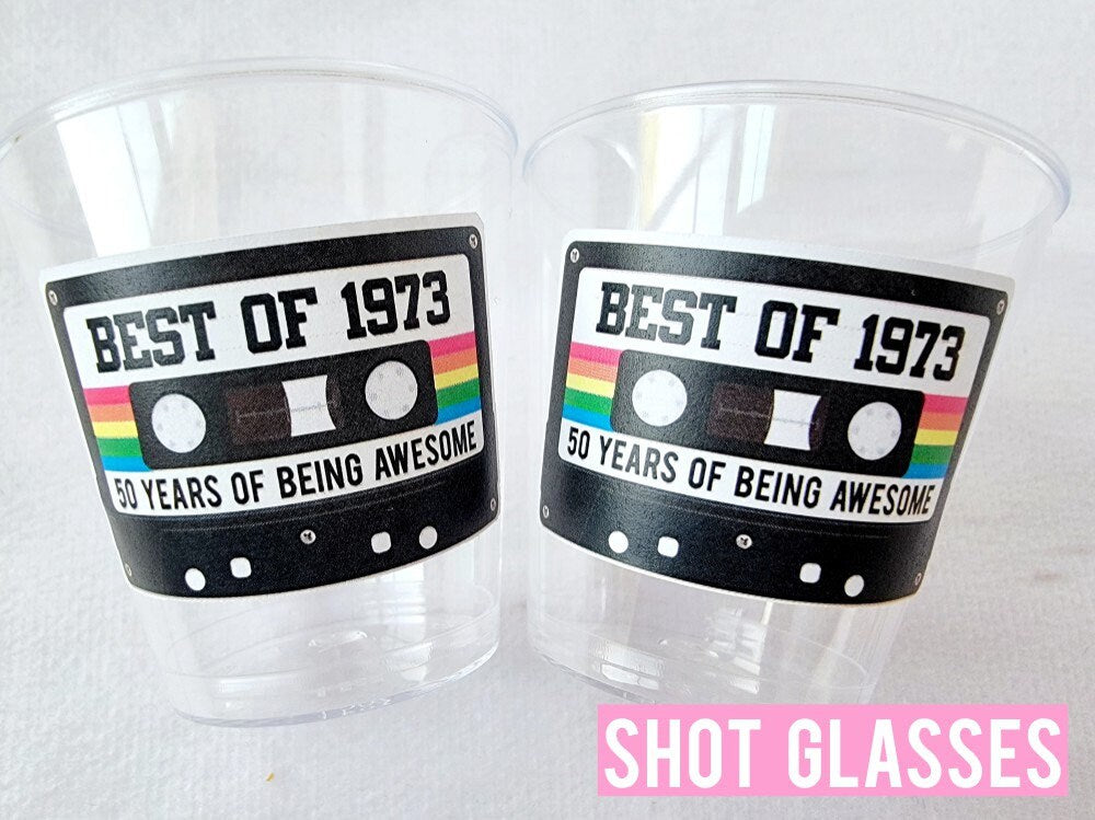 50TH BIRTHDAY Plastic Shot Glasses 1983 Cassette Tape Cups 50th Party Cups 50th Party Decoration 50th Party Favors Best of 1973 Vintage 1973