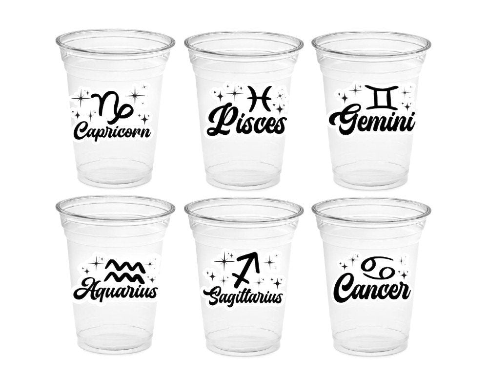 ZODIAC PARTY CUPS - Zodiac Sign Cups Astrology Sign Party Cups Zodiac Party Favors Cups Zodiac Nutrition facts Astrology Cups Horoscope Cups