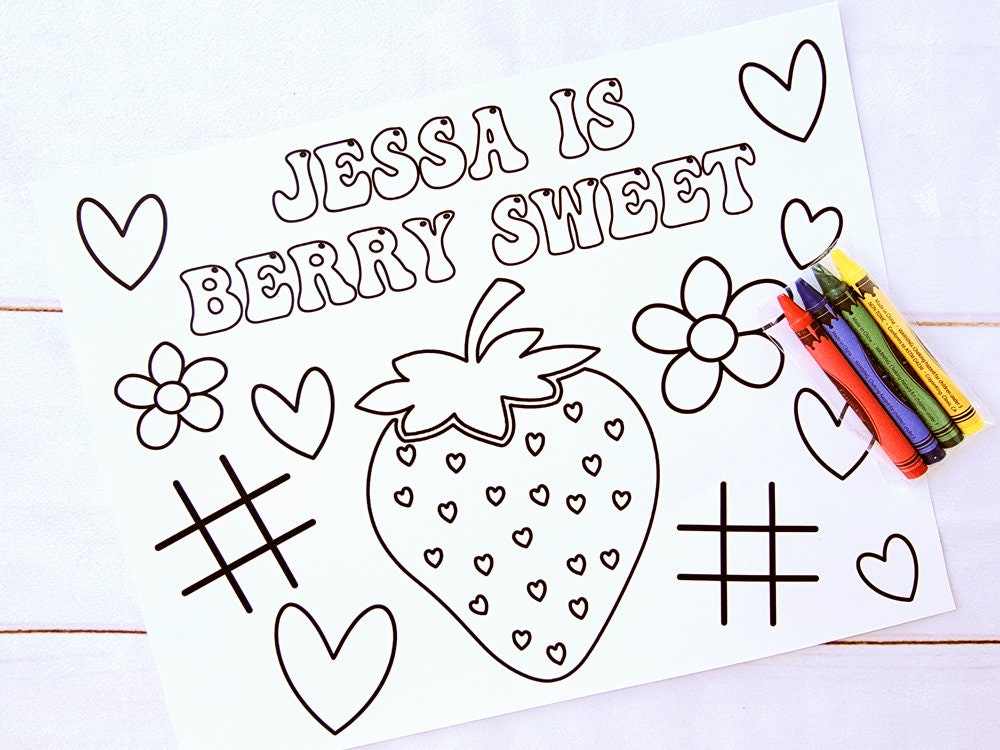 Strawberry Birthday Coloring Page, Berry Sweet Coloring Page, 1st Birthday Coloring Page, Strawberry Birthday Party Favors, Strawberry Party