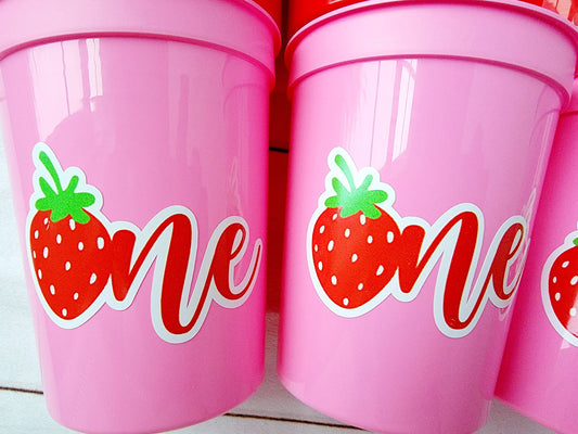 STRAWBERRY PARTY CUPS -Strawberry Birthday Cups Strawberry Cups First Birthday Strawberry Party Decorations Strawberry Berry Sweet One Cups