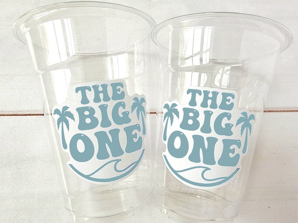 Surf Birthday Cups, The Big One Cups, 1st Birthday Party Cups, Surf Birthday Party Favors, Boy Surfing Cups, Surfs Up, Surfer, Catch A Wave