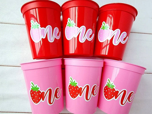 STRAWBERRY PARTY CUPS -Strawberry Birthday Cups Strawberry Cups First Birthday Strawberry Party Decorations Strawberry Berry Sweet One Cups