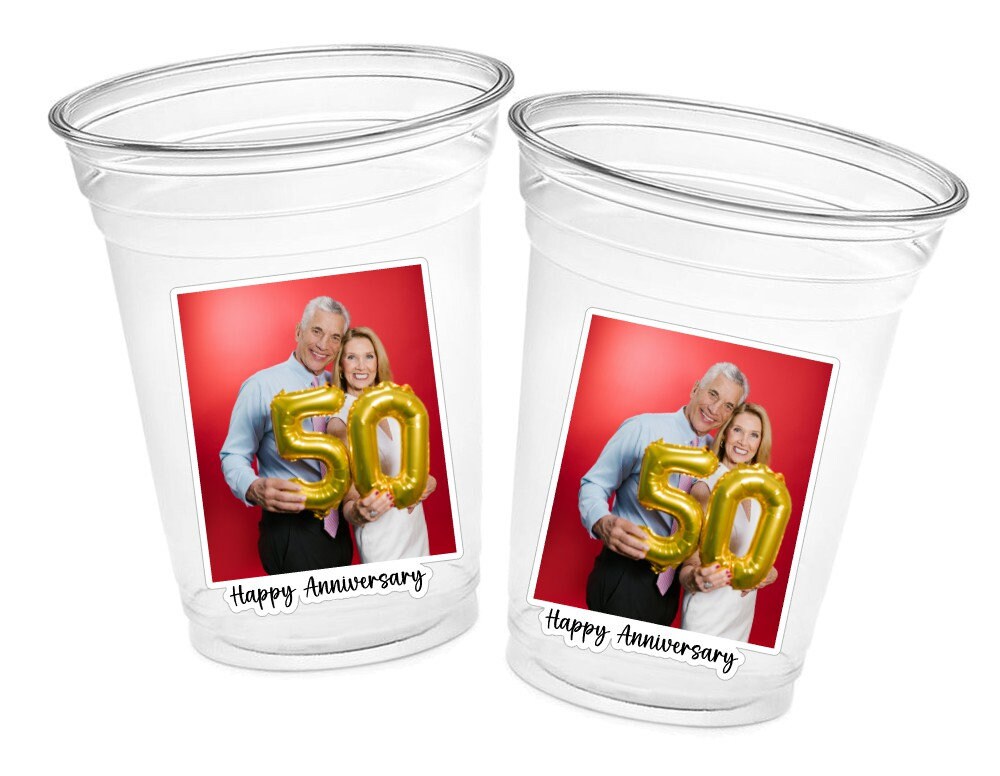Custom Anniversary Cups Custom Plastic Cups Personalized Anniversary Cups Custom Wedding Anniversary Cups Anniversary Photo Cups Party Favor