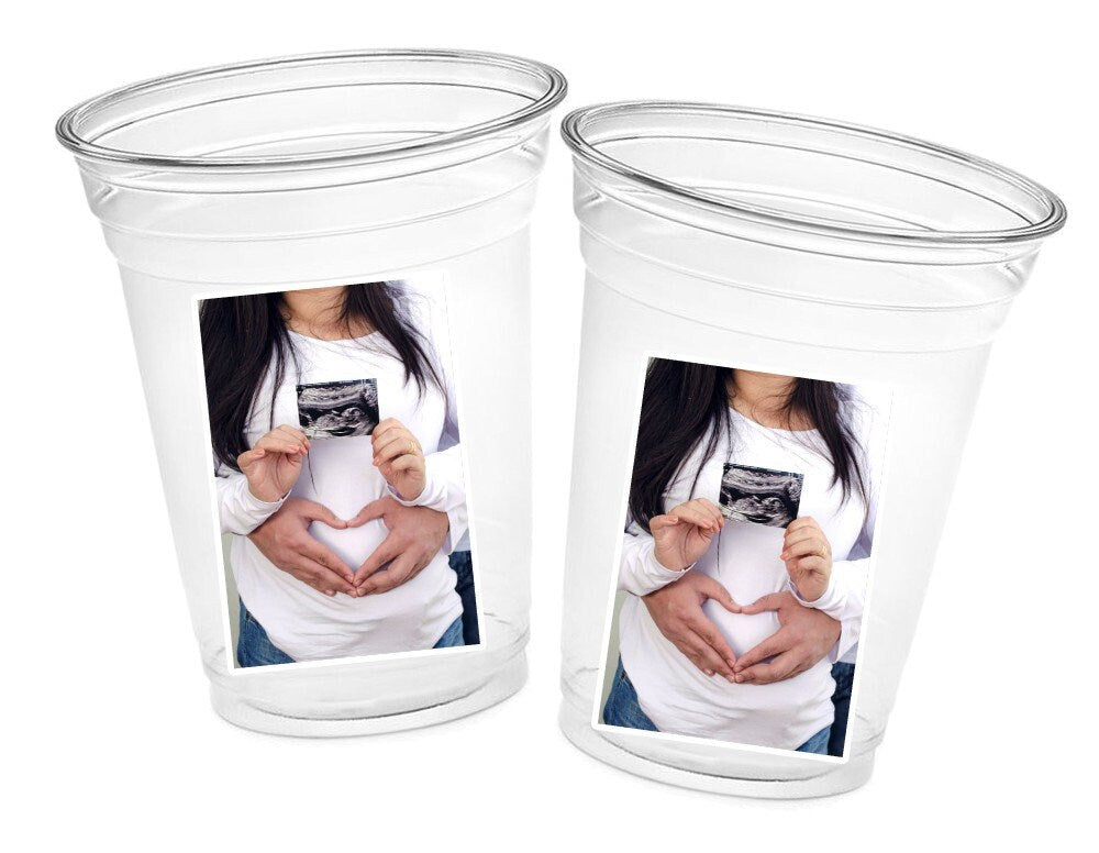 Custom Pregnancy Cups Custom Plastic Cups Personalized Maternity Photo Cups Custom Pregnancy Photo Cups Custom Baby Shower Party Cups Favors
