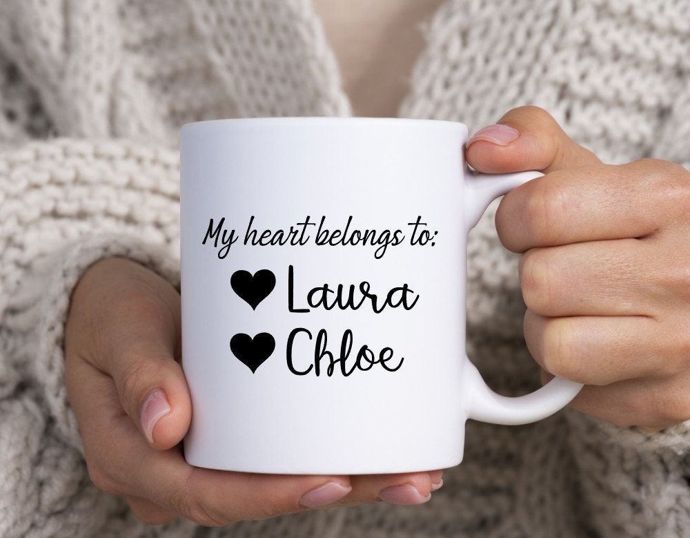 My Heart Belongs to Mug, Personalized Mom Mug with kid names, Mom Mug, Mama Mug Christmas Gift for Mom, Gift for Her, Gift for Him, Grandmom