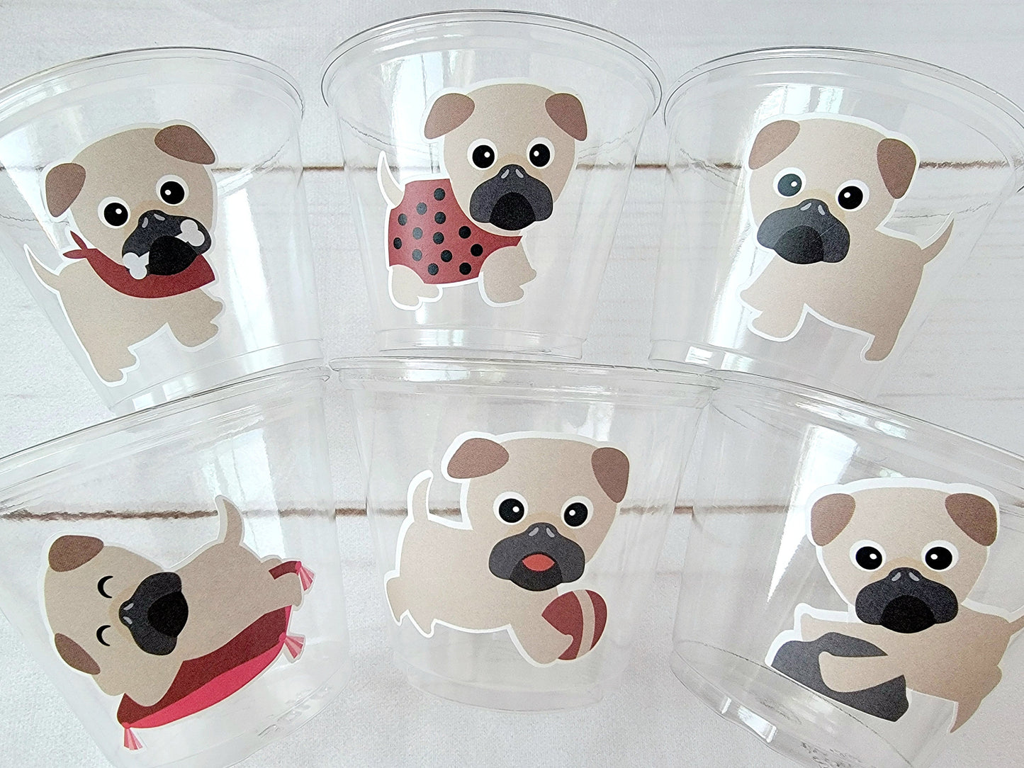 PUG PARTY Cups - Pug Cups Pug Birthday Cups Pug Dog Party Cups Puppy Party Cups Dog Birthday Party Puppy Party Decorations Dog Party Favors