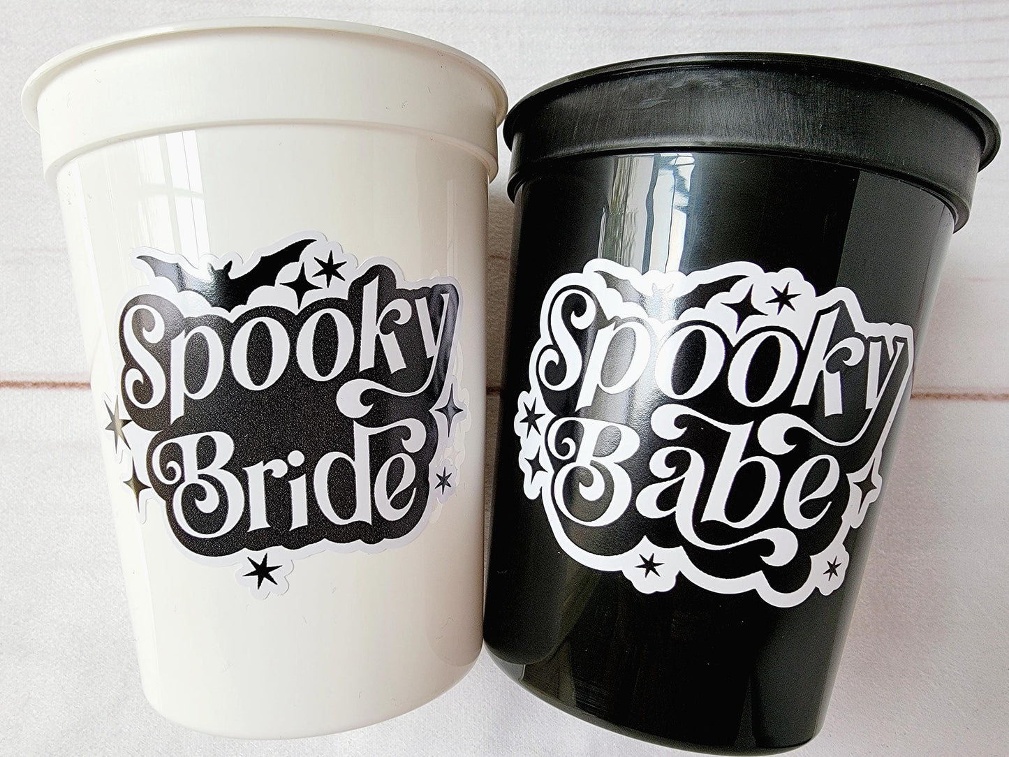 SPOOKY BACHELORETTE CUPS Spooky Bride Spooky Babe Party Cups Halloween Bachelorette Party Cups Black Wedding Cups Bachelorette Party Favors