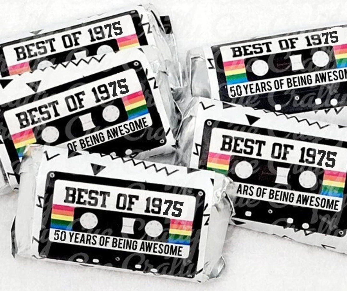 30 - 50th Birthday Cassette Tape Stickers 50th Birthday Stickers For Mini Candy Bar Wrapper Vintage 50th Birthday Best of 1975 Birthday