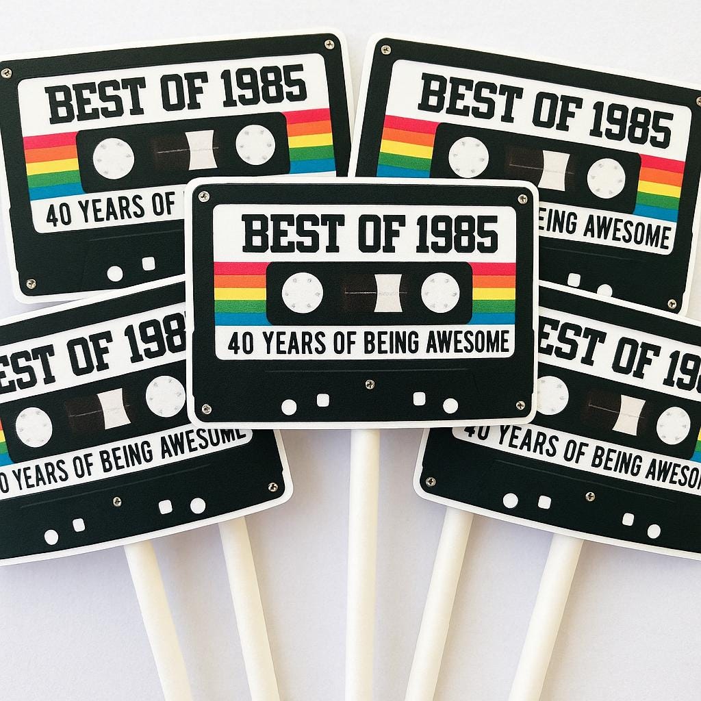 Cassette Tape Cupcake Toppers 40th Party Cupcake Toppers Best of 1985 40th Birthday Party 40th Birthday Cake Toppers 40th Party Decorations