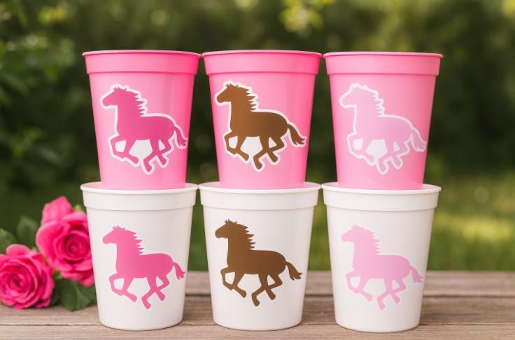 HORSE PARTY CUPS Horse Cups Horse Party Decorations Horse Baby Shower Horse Party Favors Derby Cowgirl Baby Shower Equestrian Party Cups