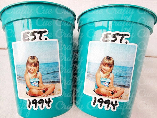 Custom Plastic Party Cups Personalized Party Cups Personalized Birthday Cups Est. Vintage Reusable Cups Custom Face Party Cups Decorations