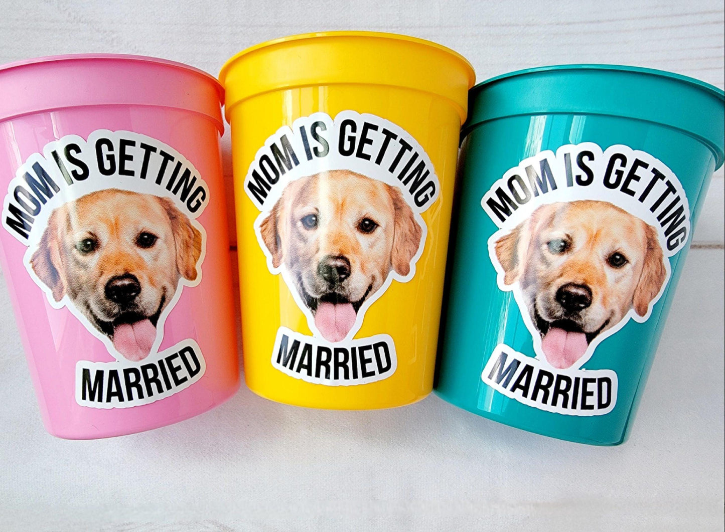 Personalized Dog Face Cups, Mom is Getting Married Cups, Bachelorette Party Favors, Bachelorette Party Games, Dog Face Bachelorette Cups Pet