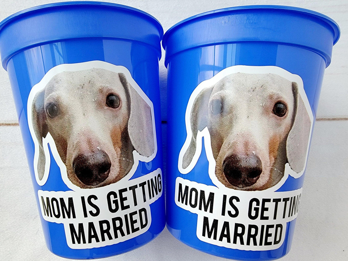 Personalized Dog Face Cups, Mom is Getting Married Cups, Bachelorette Party Favors, Bachelorette Party Games, Dog Face Bachelorette Cups