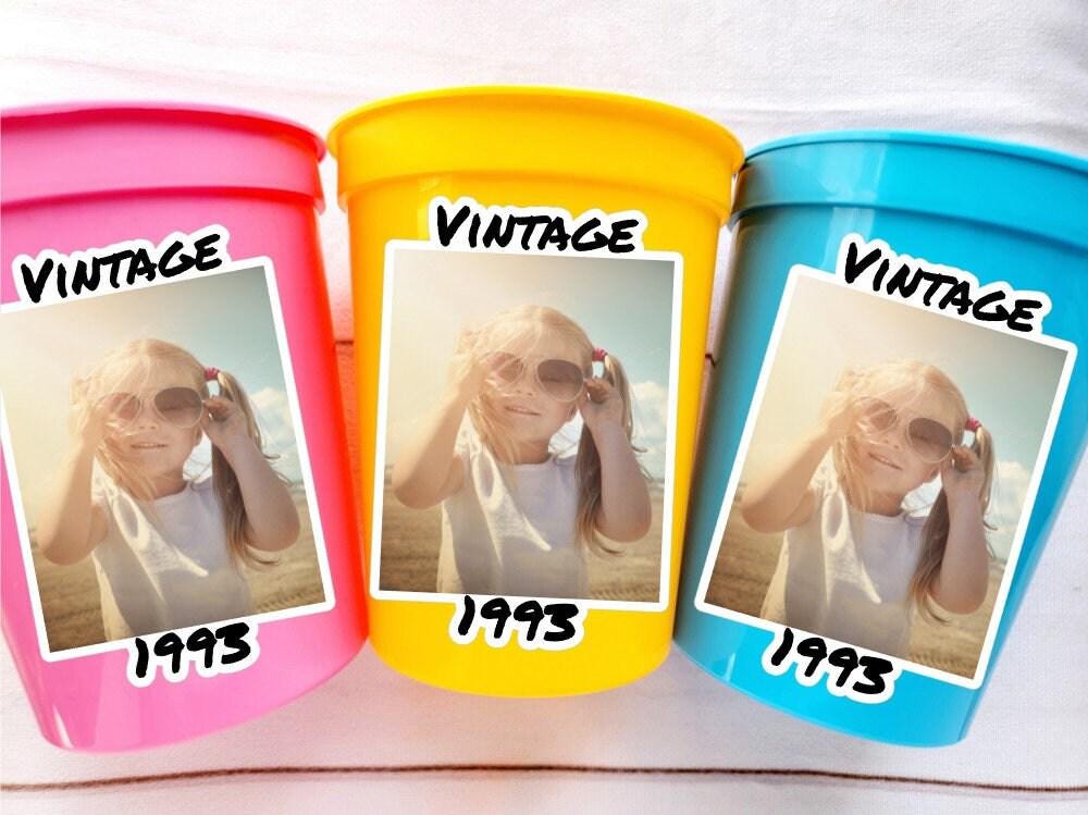 Custom Plastic Party Cups Personalized Party Cups Personalized 30th 40th 50th Birthday Cups Vintage Year Cups Face Party Cups Decorations