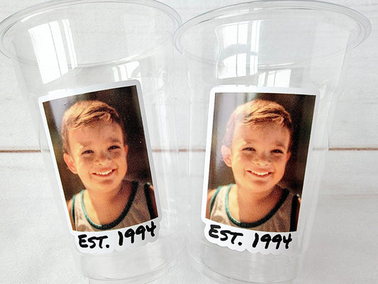 EST. 1996 Custom Plastic Party Cups Personalized Birthday Custom Face Party Decorations Personalized 30th Birthday Cups Vintage 30 Cups 1996