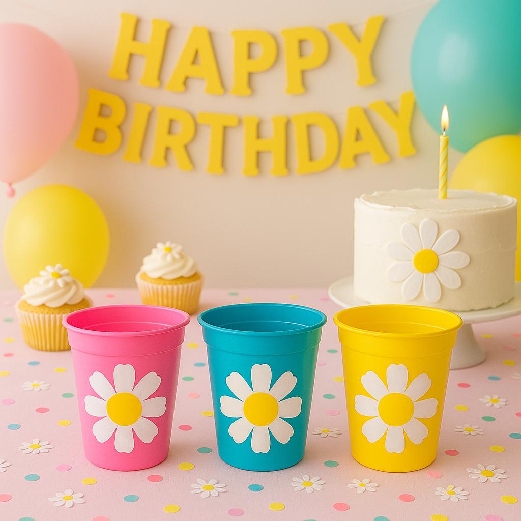 DAISY CUPS - Daisy Birthday Party Cups Daisy Baby Shower Cups Floral Flower Party Cups Daisy Party Favors Daisy Flower Cup 70S Party Cups
