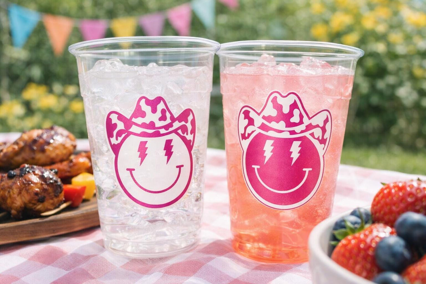 COWGIRL Happy FACE Cups Cowgirl Cups Cowgirl Party Favor Cowgirl Bachelorette Party Cowgirl Birthday Rodeo Party Cow Print Hat Cups Disco
