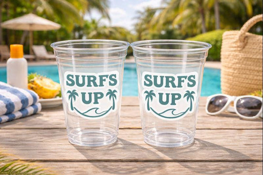 Surf Birthday Cups, The Big One Cups, 1st Birthday Party Cups, Surf Birthday Party Favors, Boy Surfing Cups, Surfs Up, Surfer, Catch A Wave