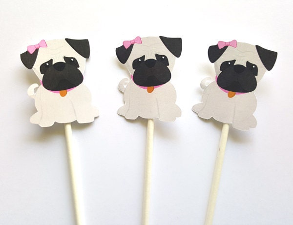 Pug Cupcake Toppers, Puppy Party Cupcake Toppers - Girl Pug Cupcake Toppers Puppy Party Cupcake Toppers - Pug Cupcake Toppers Pug Birthday