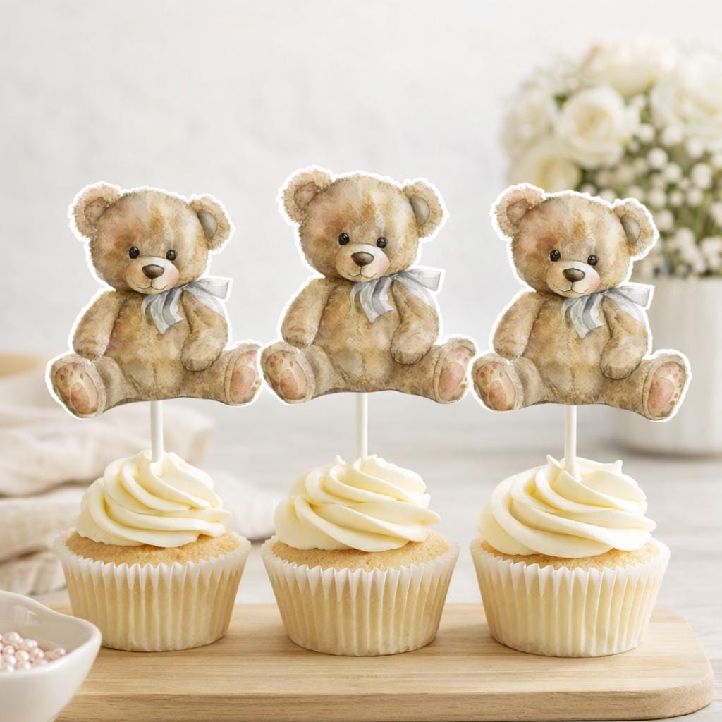 Teddy Bear Cupcake Toppers Teddy Bear Baby Shower Cupcake Toppers Teddy Bear Cake Toppers Teddy Bear Birthday Decorations Teddy Bear Party